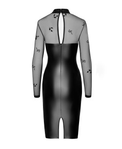 Robe moulante Sublime F310 wetlook et tulle floqué