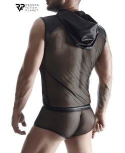 T-shirt à capuche wetlook et mesh - Regnes