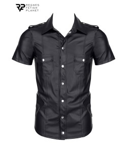 Chemise manches courtes wetlook noire Luca - Regnes