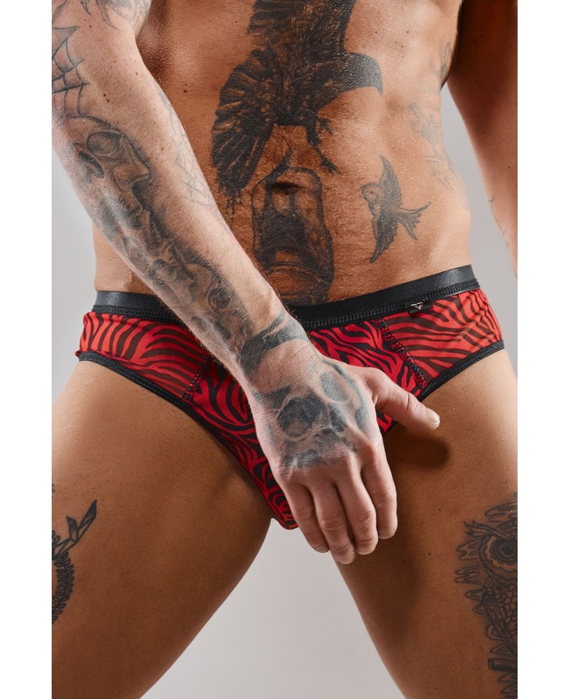 Slip type brésilien ouvert zébré rouge et noir - Regnes